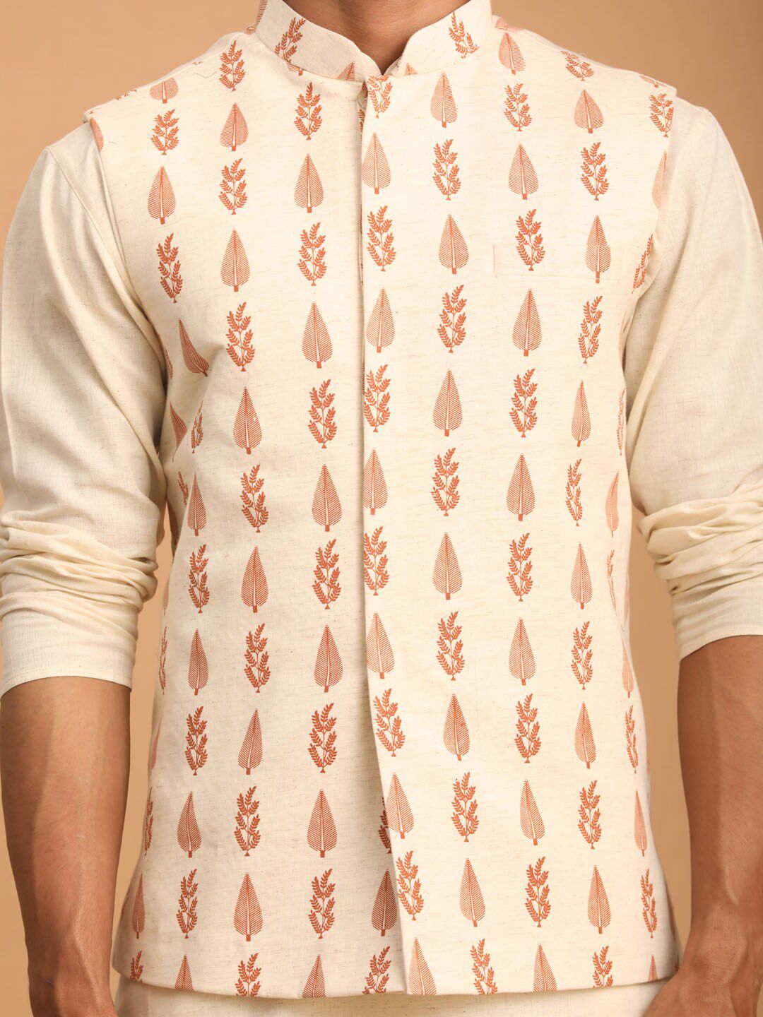 VASTRAMAY Mandarin Collar Regular Pure Cotton Sustainable Kurta With Pyjamas & Nehru Jacket