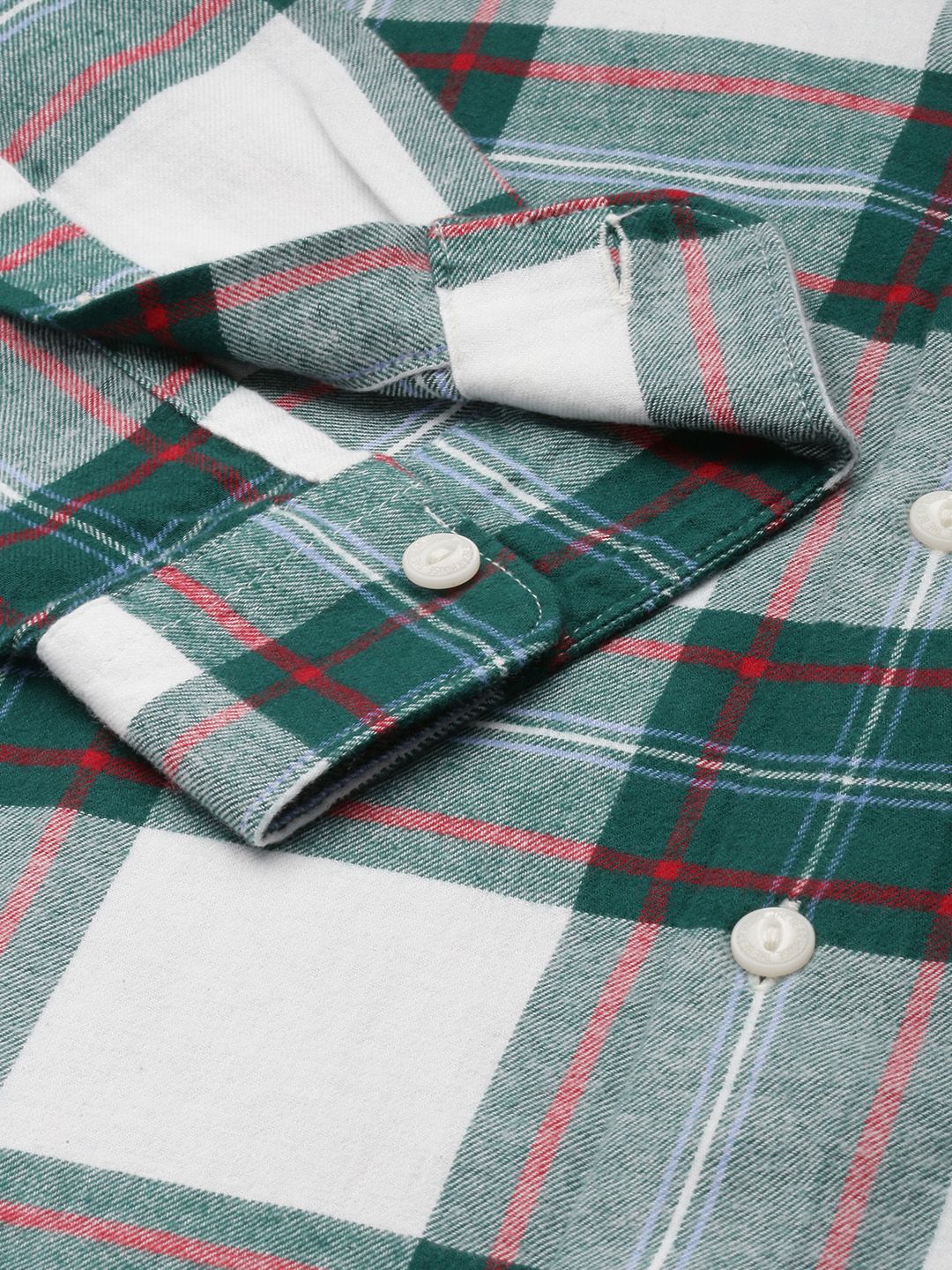 THE BEAR HOUSE Men Green Pure 8Checked Slim Fit Flannel Casual Shirt