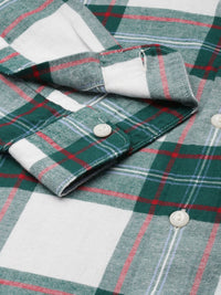 THE BEAR HOUSE Men Green Pure 8Checked Slim Fit Flannel Casual Shirt