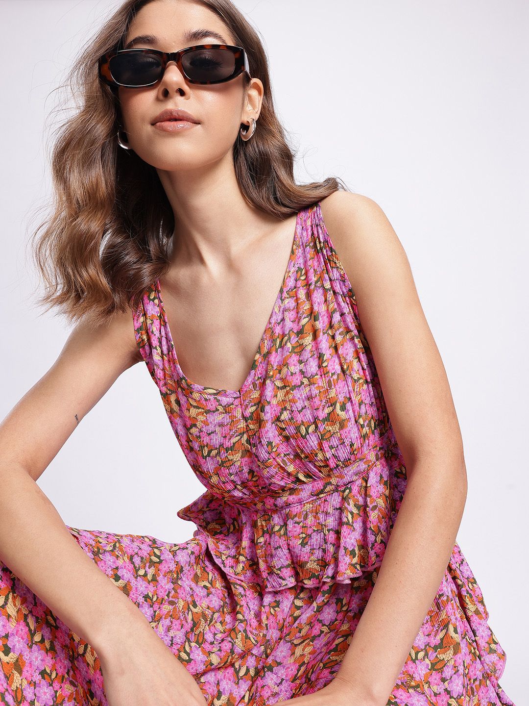 DressBerry Petite Florals Ruffled Printed Fit & Flared Dress