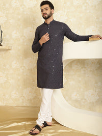 SOJANYA Embroidered Regular Sequinned Pure Cotton Kurta With Churidar