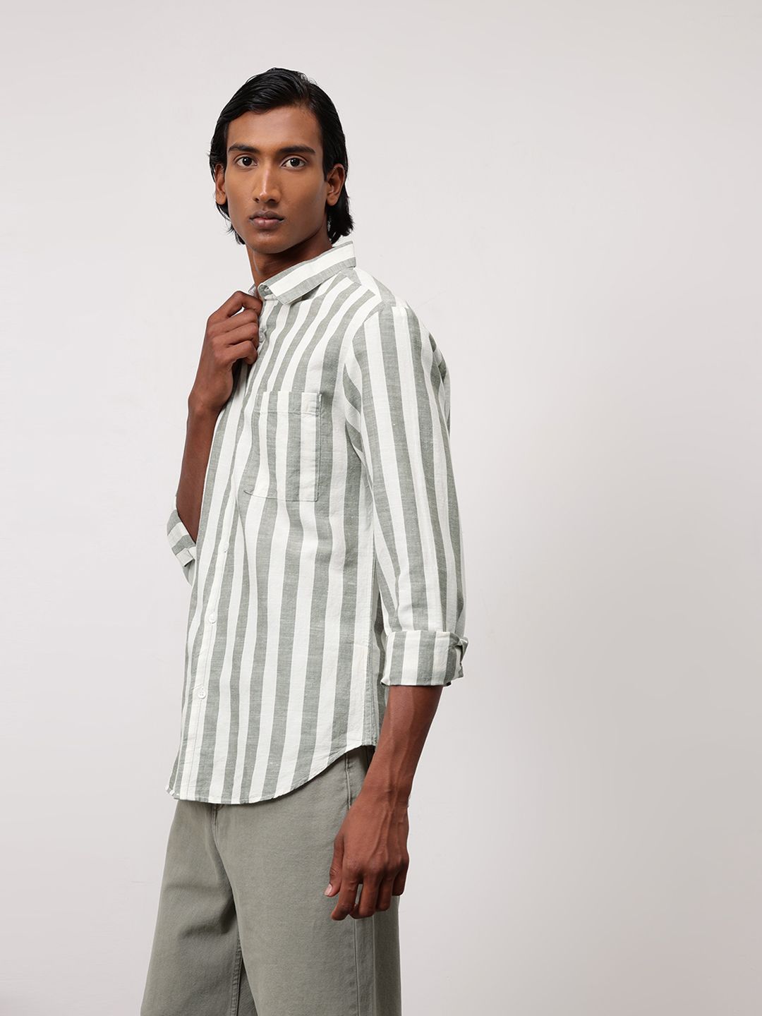 ether Classic Fit Striped Cotton Linen Shirt