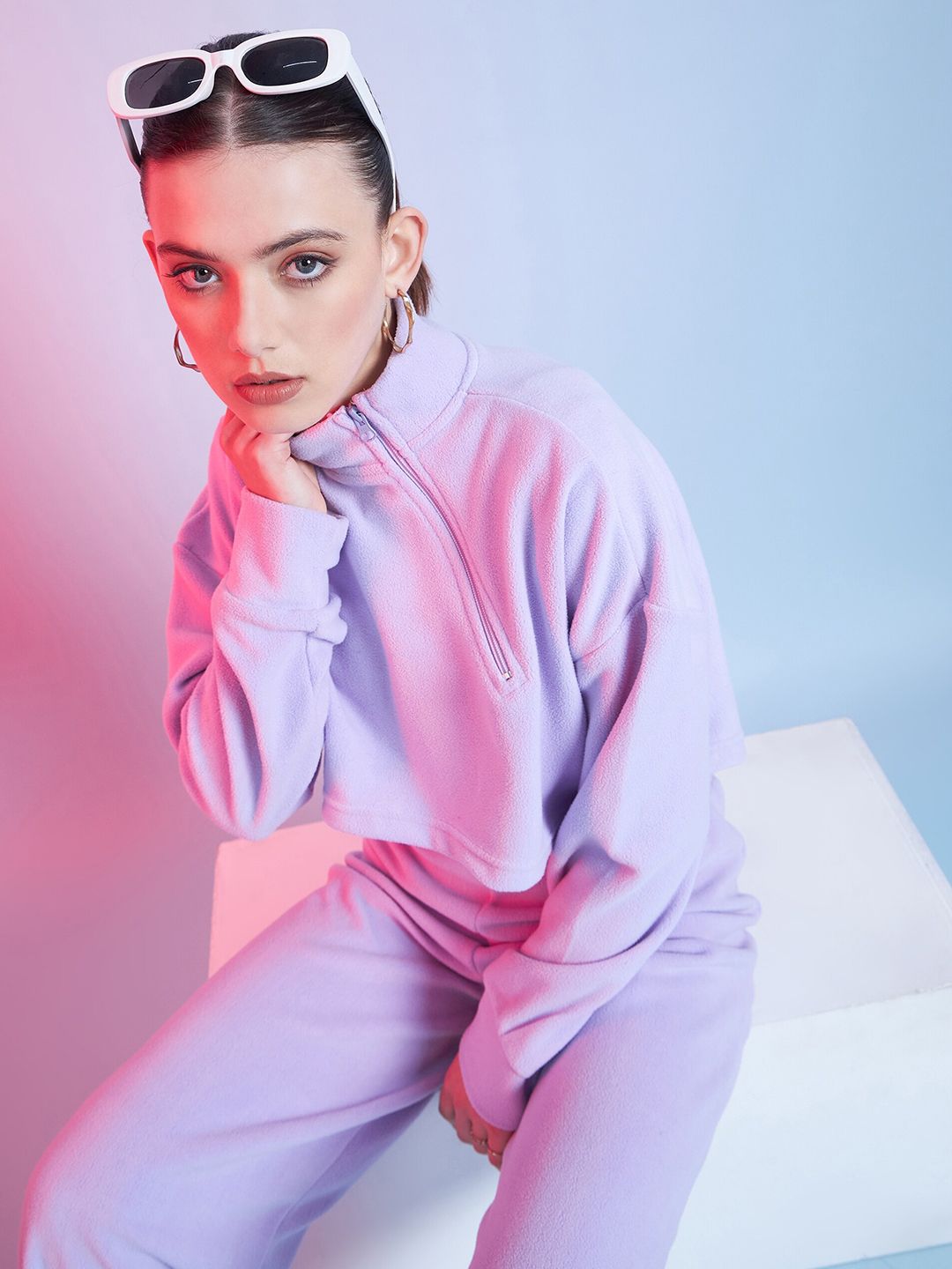 STREET 9 Lavender Mock Collar Crop Sweatshirt