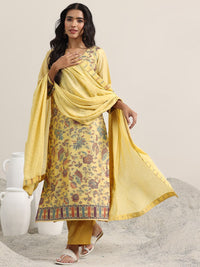 Libas Floral Woven Design Round Neck Regular Straight Kurta With Trousers & Dupatta