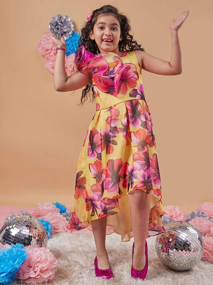 pspeaches Girls Floral Printed Fit and Flare Midi Dress