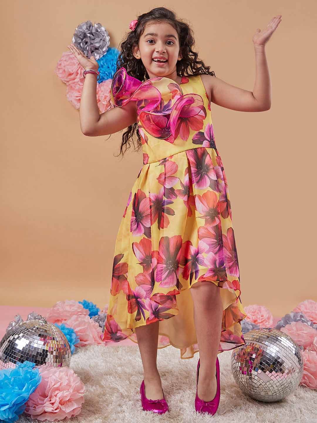 pspeaches Girls Floral Printed Fit and Flare Midi Dress