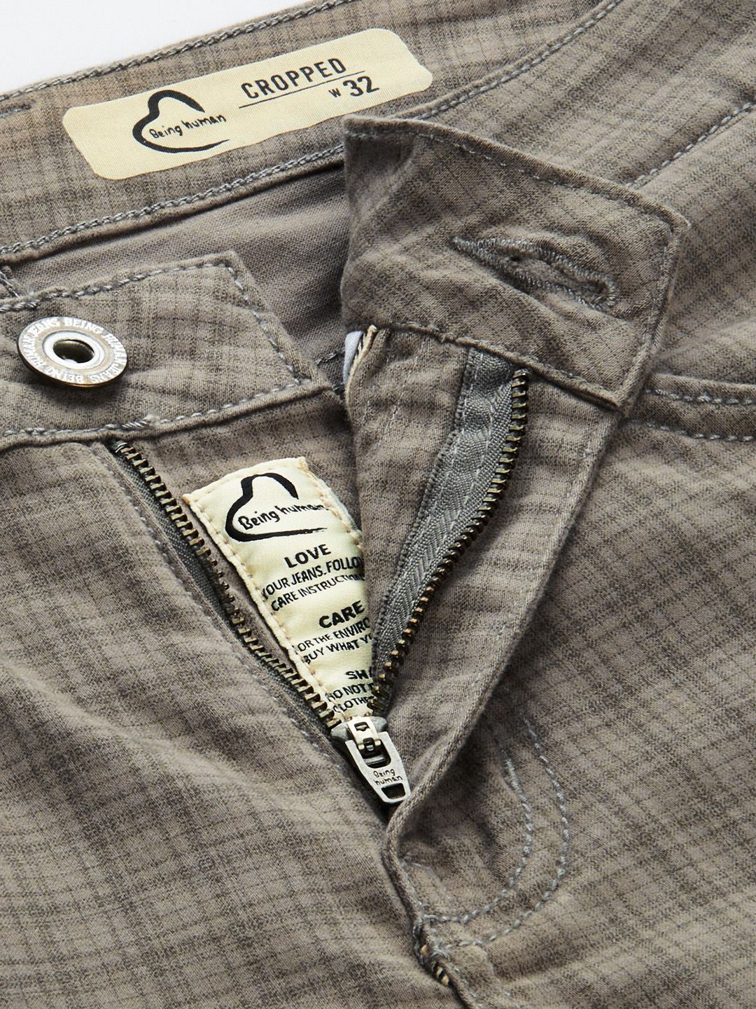 Being Human Men Checked Mid-Rise Chinos Trousers