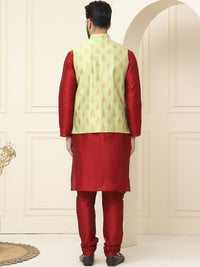 SOJANYA Kurta Rekaan Tenunan Lelaki dengan Churidar dengan Jaket Nehru