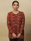 W Red Floral Printed Pure Cotton Straight Kurti