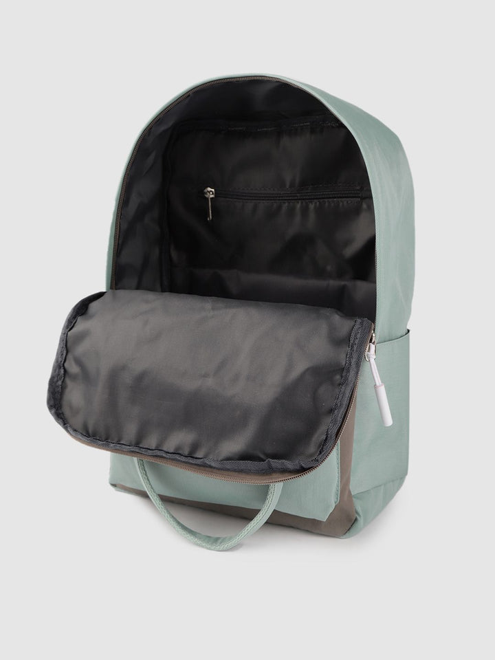 Lino Perros Women Grey & Sea Green Colourblocked Laptop Backpack
