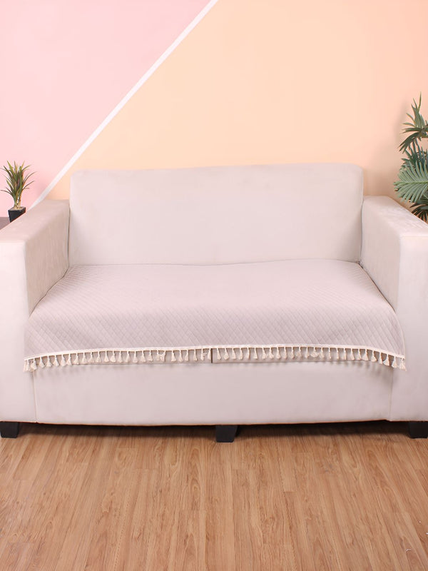 STITCHNEST Beige Self Design 3 Seater Sofa Cover