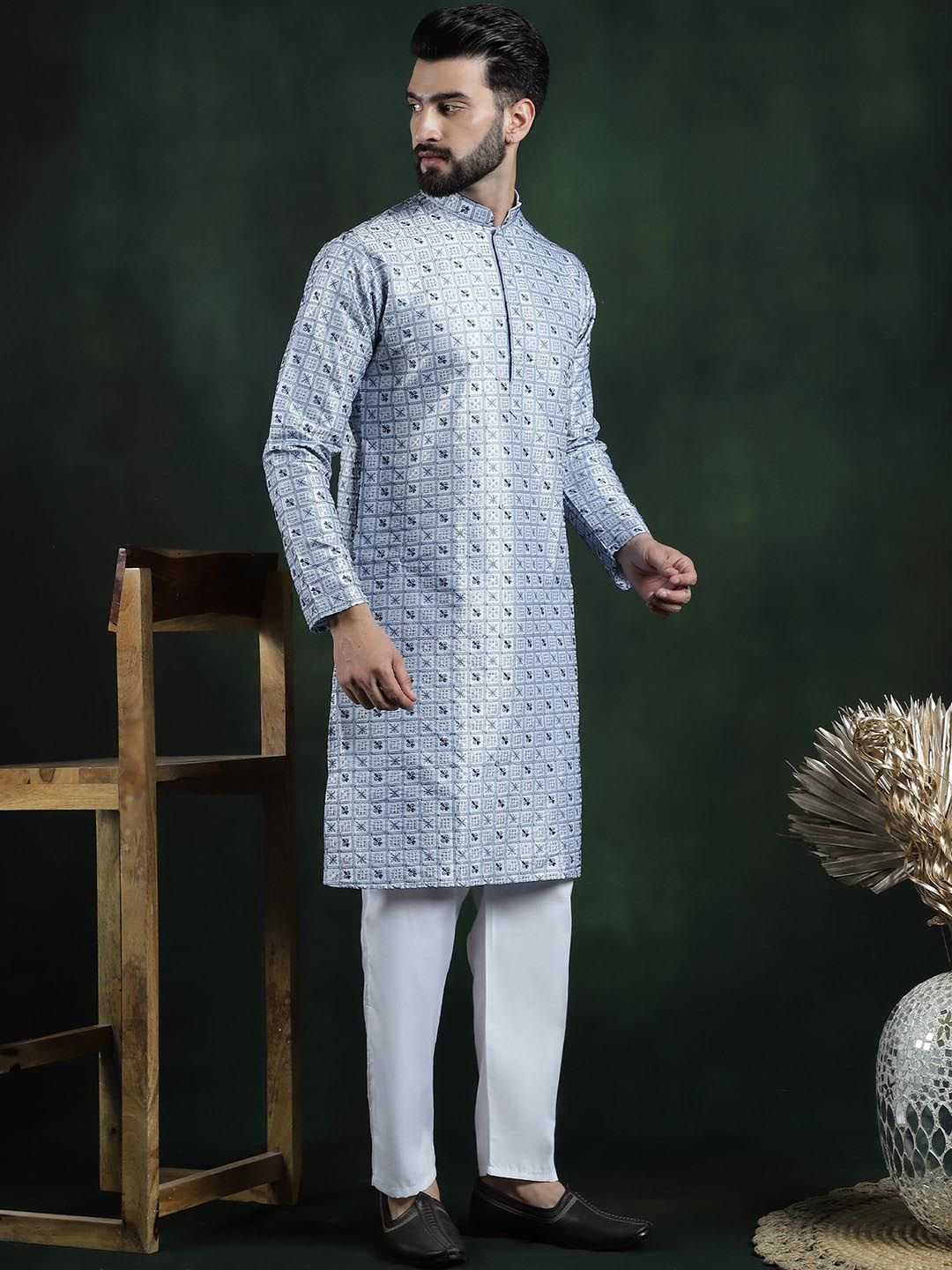 SOJANYA LUXE Floral Embroidered Regular Thread Work Kurta with Pyjamas