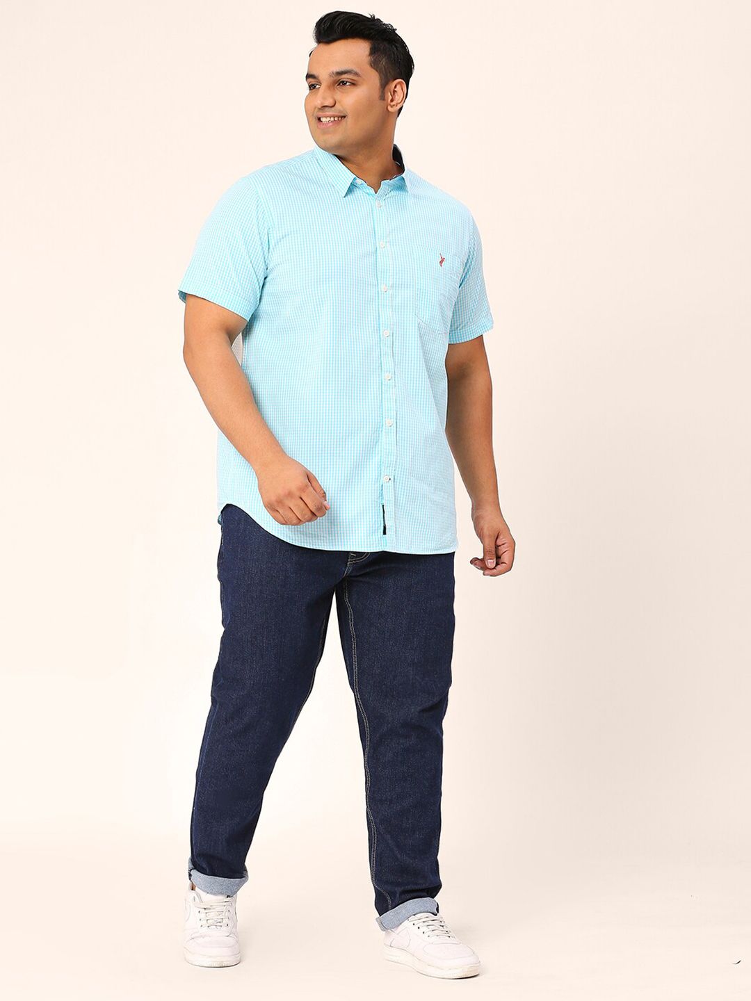 Thomas Scott Plus Size Standard Opaque Micro Checks Cotton Casual Shirt