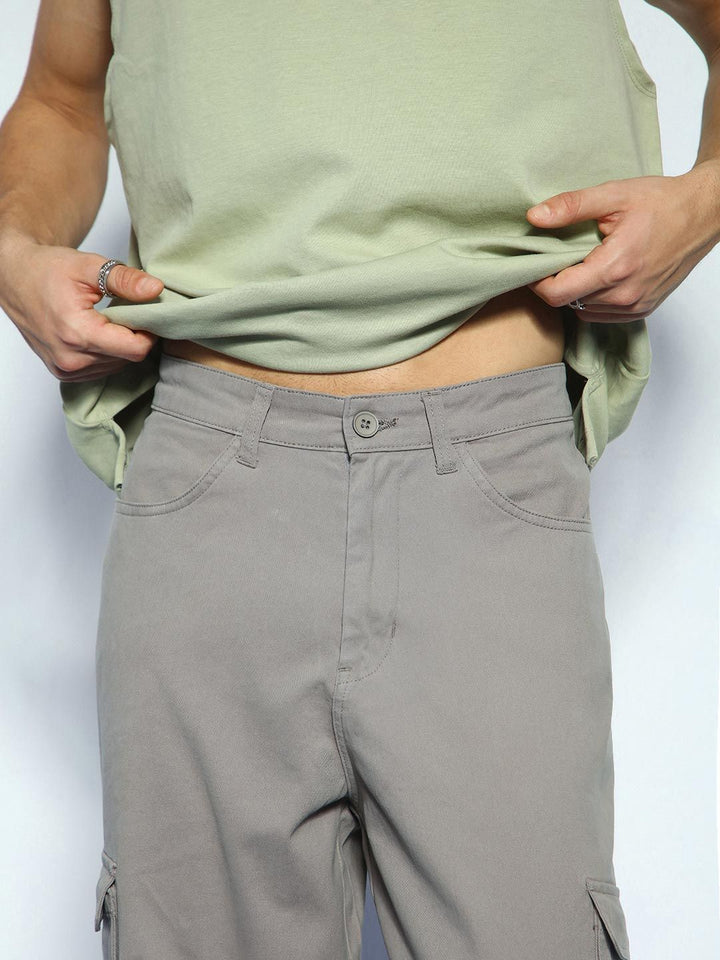 Urbano Fashion Men Grey Loose Baggy Fit Cargo Chino Pant with 8 Pockets Stretchable