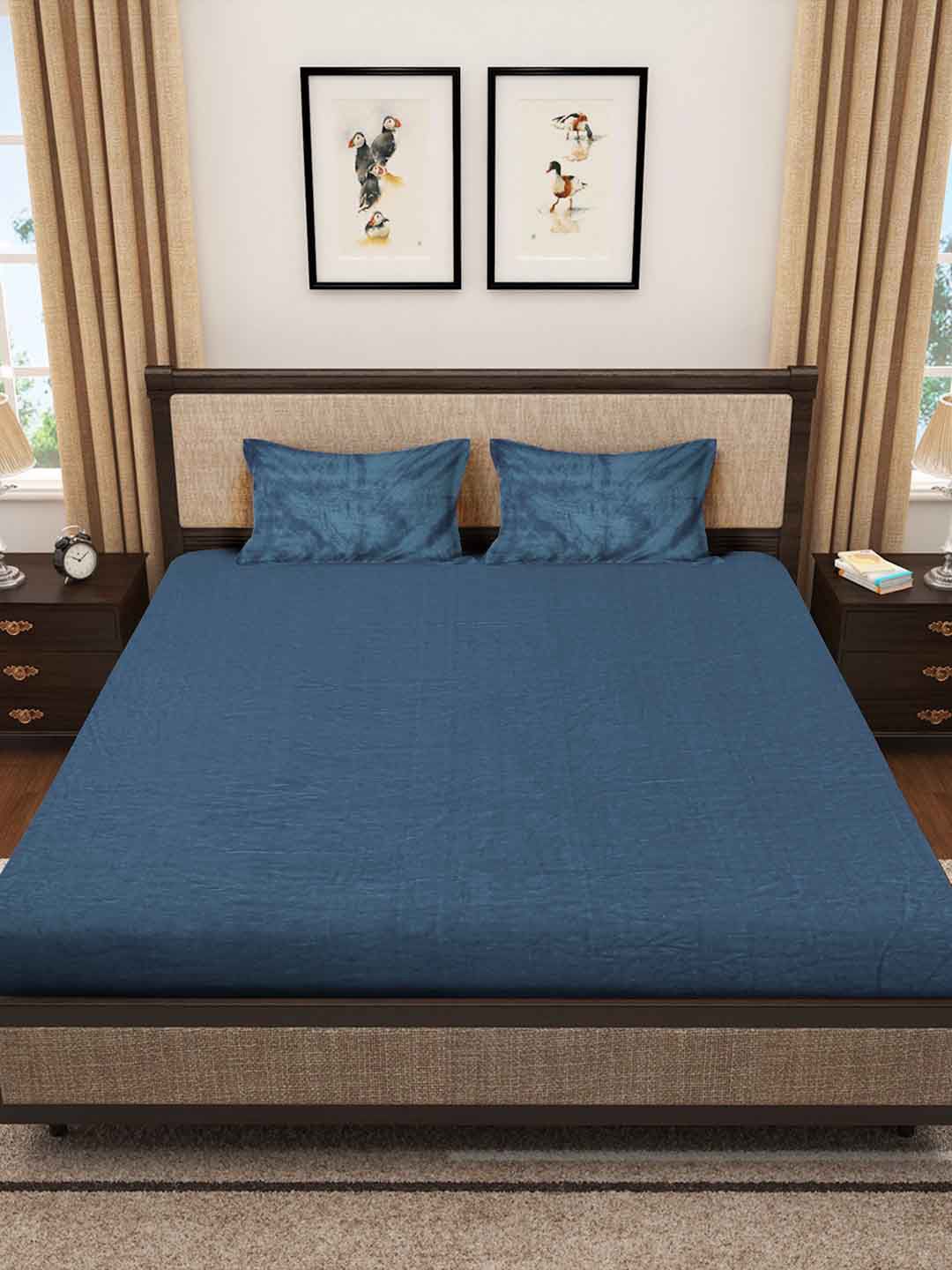 Myntra Elegant Homes Solid Fitted 300 TC King Woolen Bedsheet & 2 Pillow Covers-250X225cm