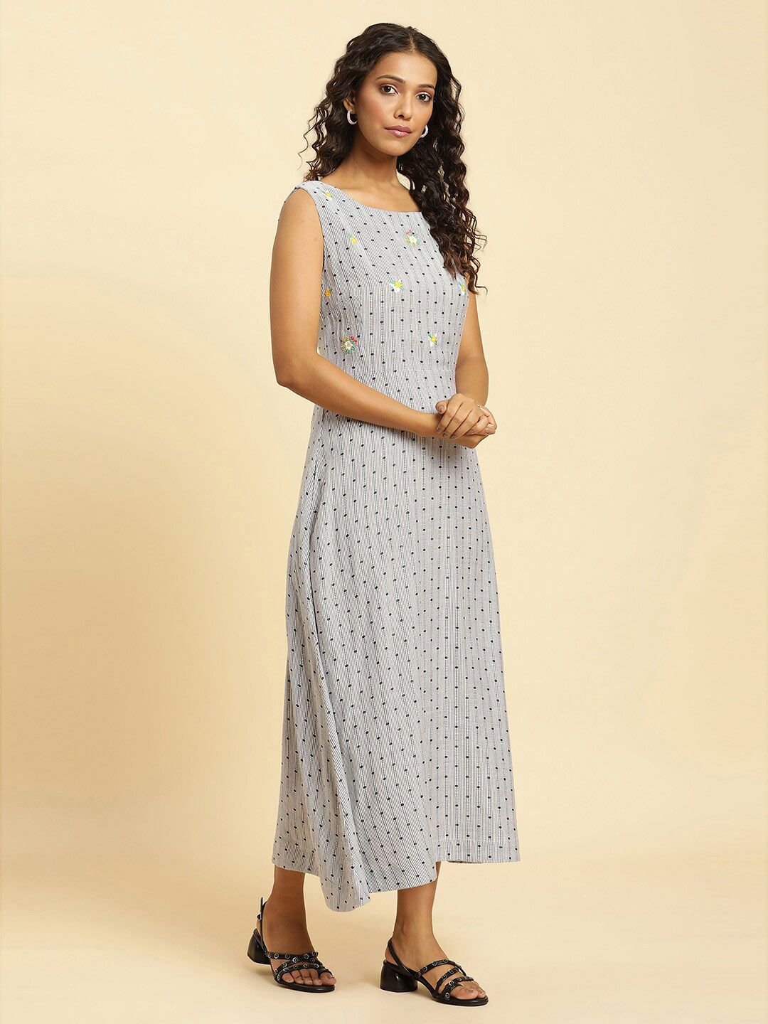 W Striped A-Line Maxi Pure Cotton Dress