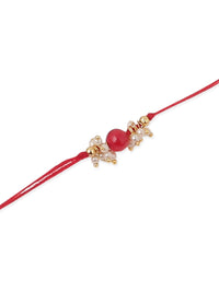 NVR Unisex Set of 3 Artificial Beads & Pearls Thread Rakhi with Roli Chawal Chandan Mishri