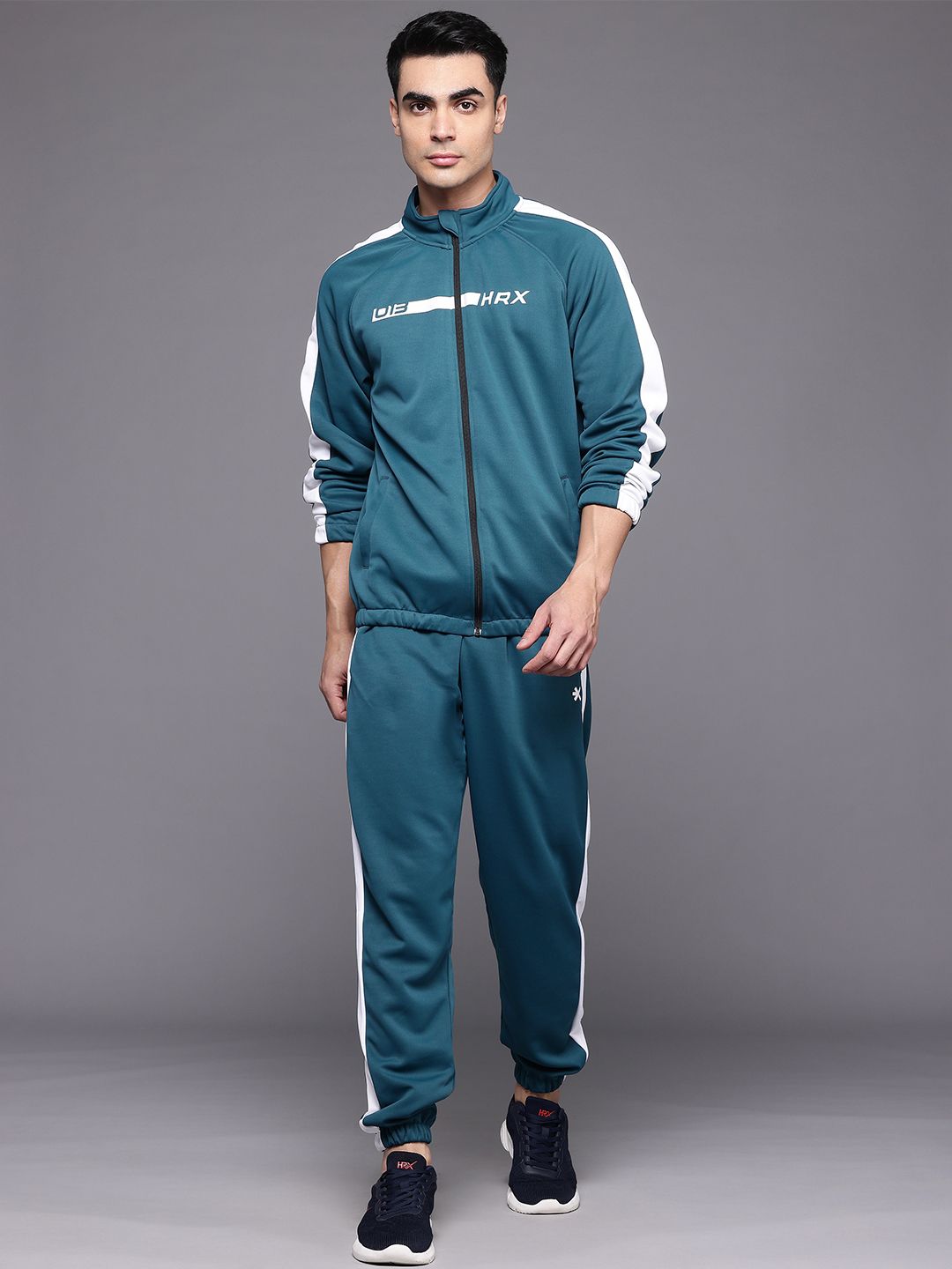 HRX by Hrithik Roshan Brand Logo Printed Rapid-Dry Running Zip-Up Tracksuit