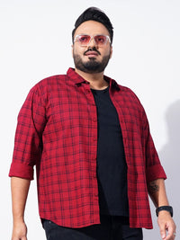 The Indian Garage Co Plus Size Windowpane Checked Cotton Casual Shirt