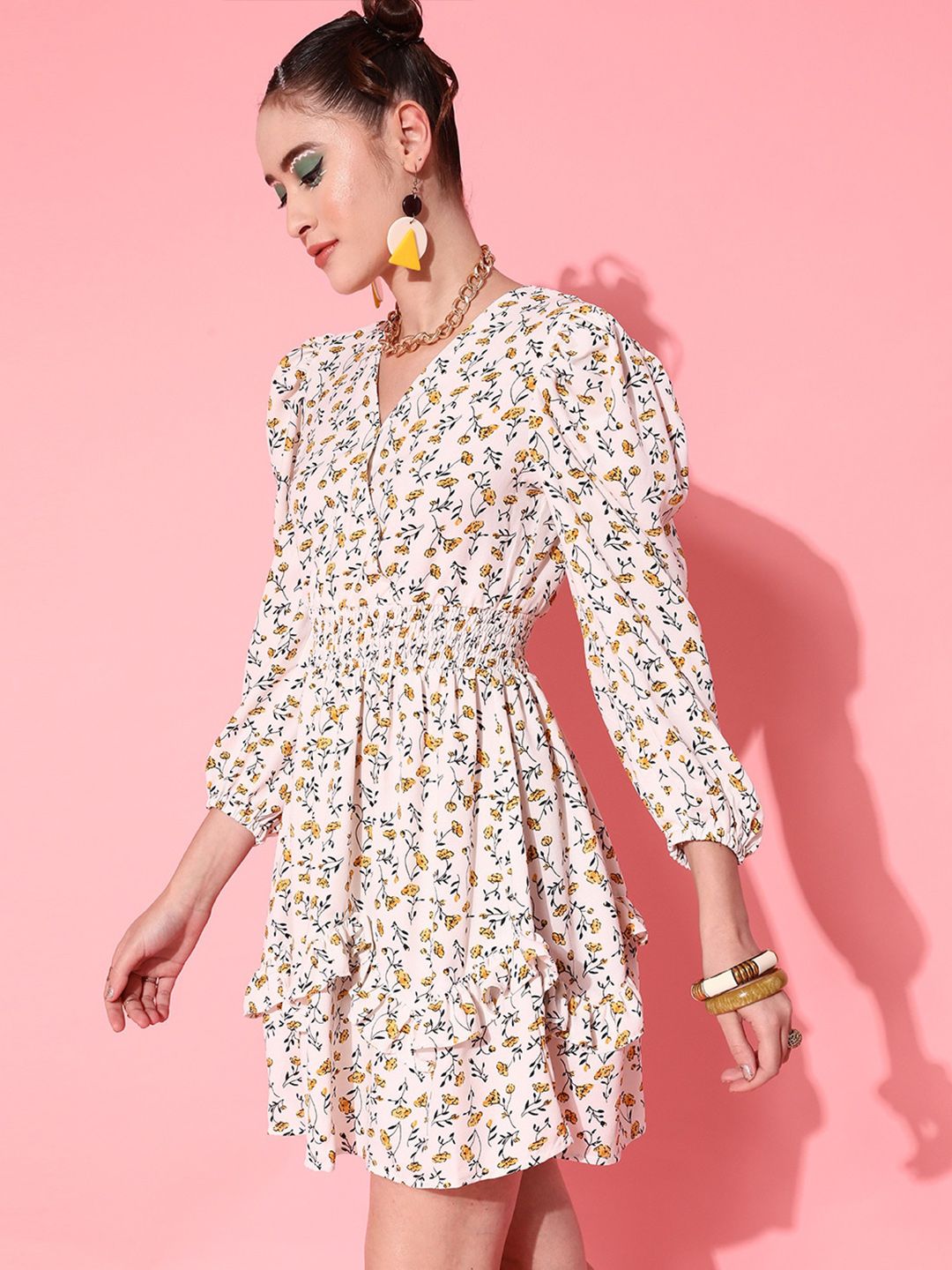 STREET 9 Women Bright Yellow Floral Dress