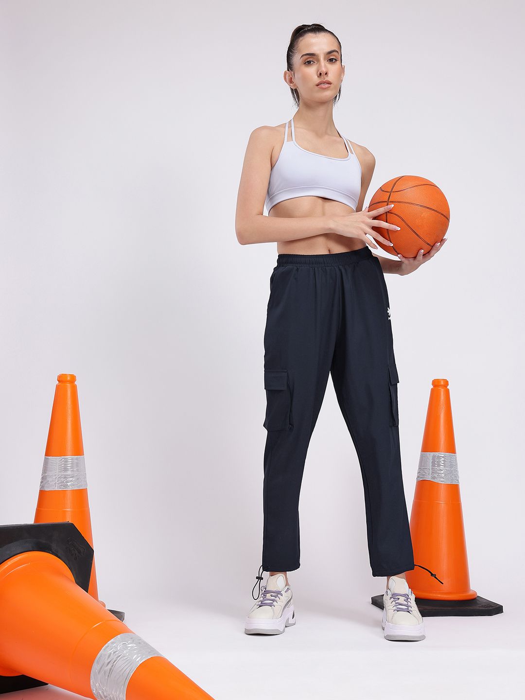 HRX by Hrithik Roshan Women Mid-Rise Cropped Lifestyle Cargos with Toggle Hem