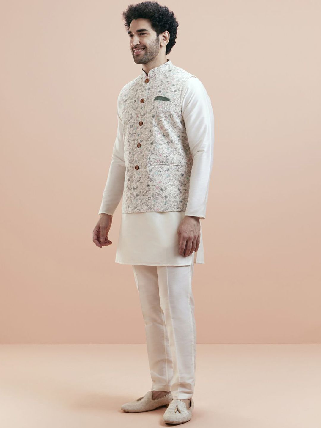 KISAH Mandarin Collar Jodhpuri Straight Kurta With Trousers & Nehru jacket
