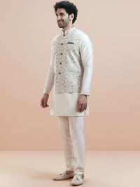 KISAH Mandarin Collar Jodhpuri Straight Kurta With Trousers & Nehru jacket