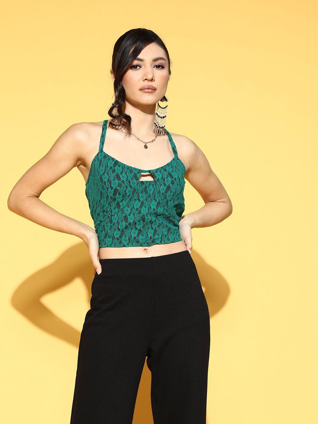 Antheaa Women Gorgeous Green Solid Sweetheart Neck Top