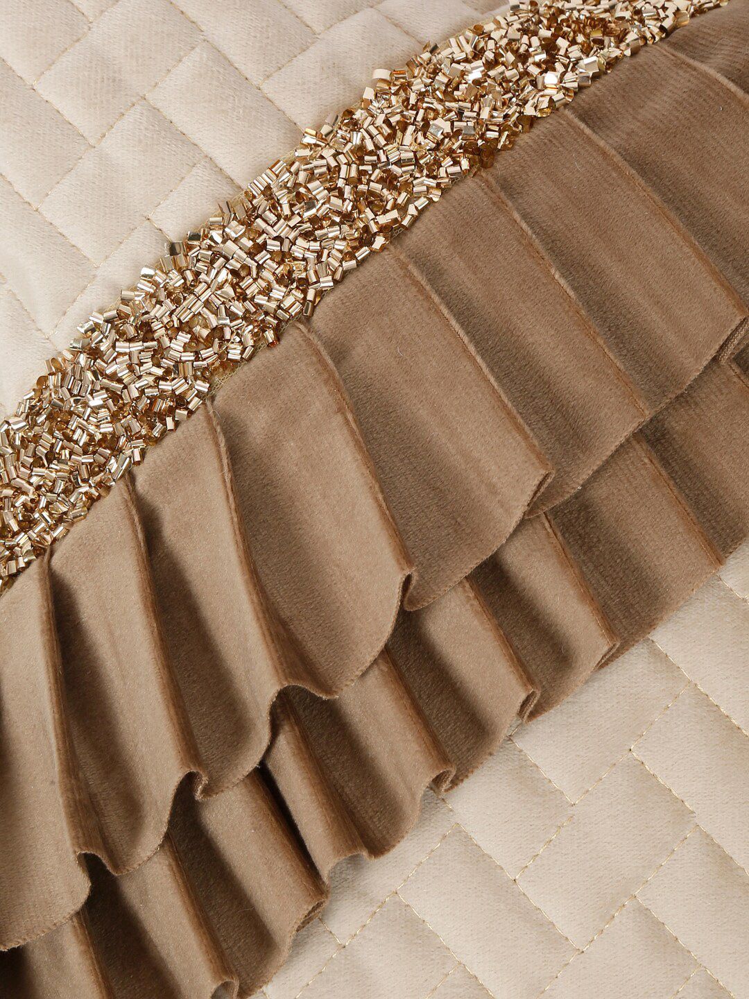 HOSTA HOMES Cream-Coloured & Brown 2 Pieces Embellished Square Cushion Covers