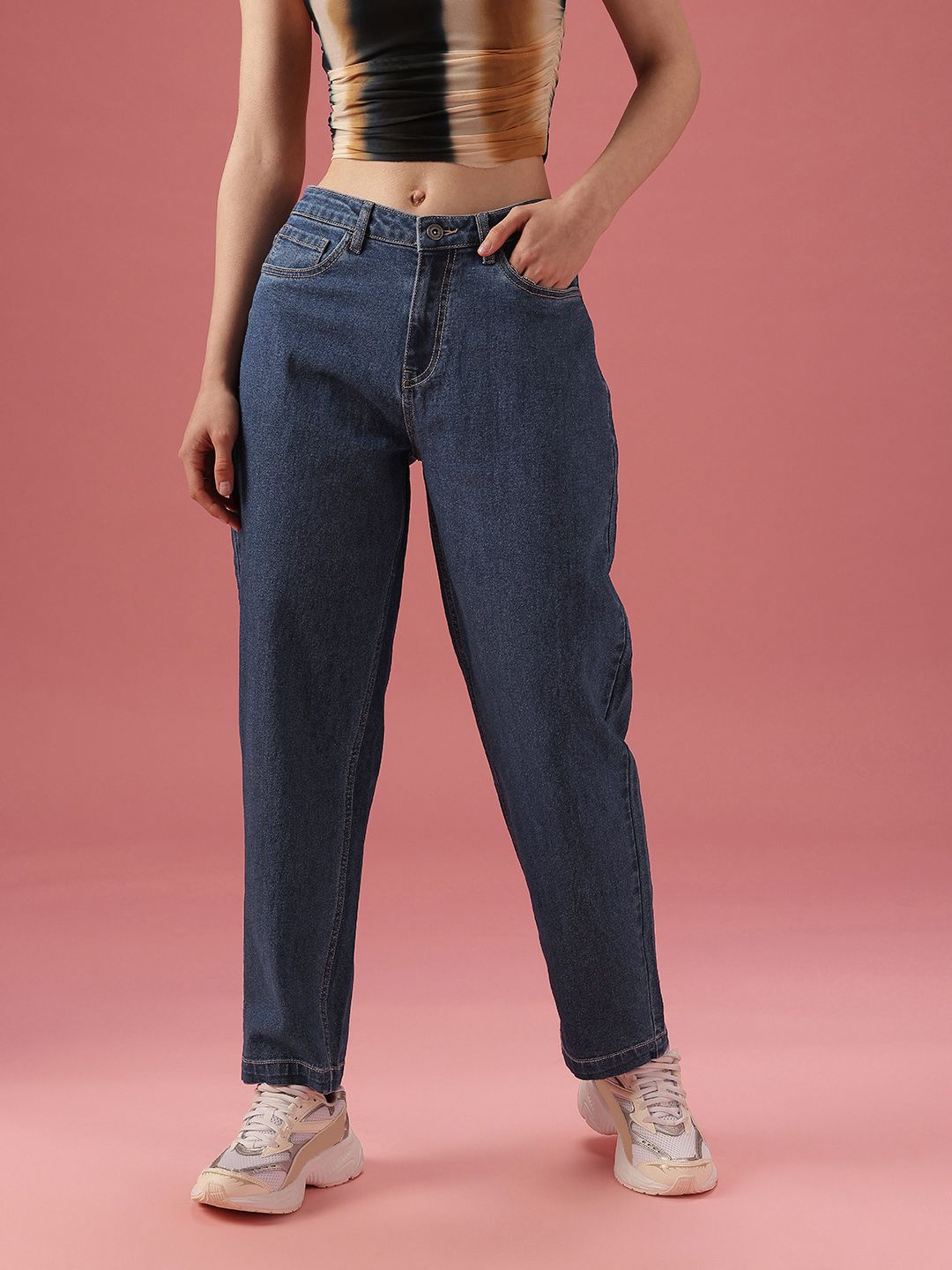 DressBerry Women Mom Fit High-Rise Light Fade Stretchable Jeans