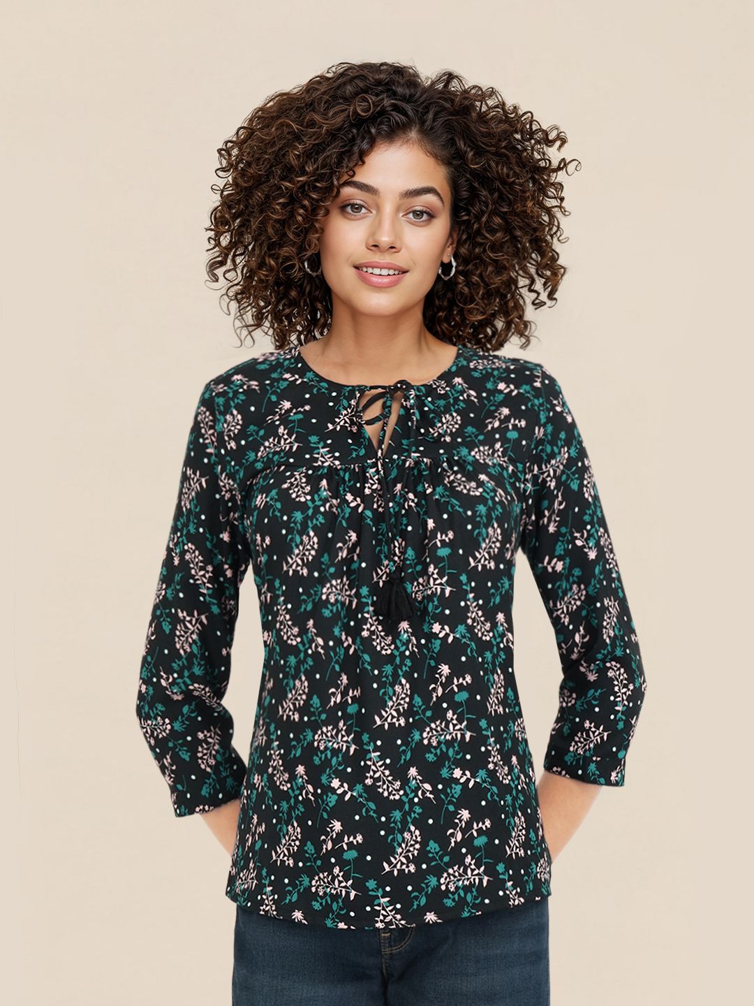 DressBerry Tropical Print A-Line Top
