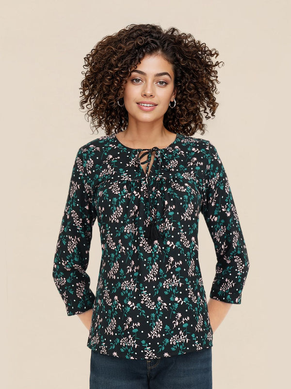 DressBerry Tropical Print A-Line Top