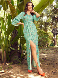 STREET 9 Green & Orange Floral Printed A-Line Maxi Dress