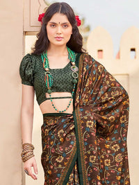 Saree mall Brown Kalamkari Printed Baluchari Saree