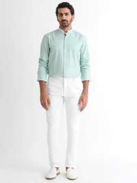 RARE RABBIT Men Tehran Slim Fit Band Collar Cotton Shirt