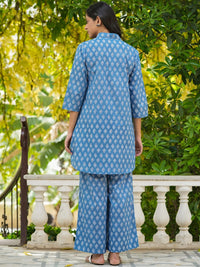 SANSKRUTIHOMES Blue Printed Pure Cotton Shirt with Lounge Pants