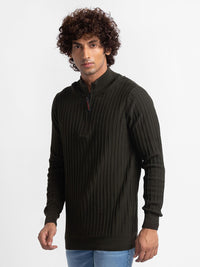 SPYKAR Pure Cotton Mock Collar Cable Knit Pullover Sweater