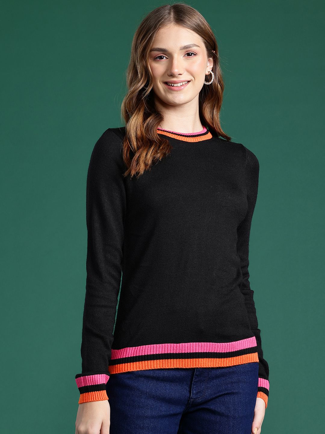 DressBerry Acrylic Contrast Neck Pullover