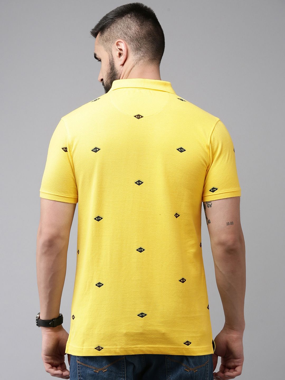 SPYKAR Pure Cotton Typography Printed Polo Collar Slim Fit Casual T-shirt