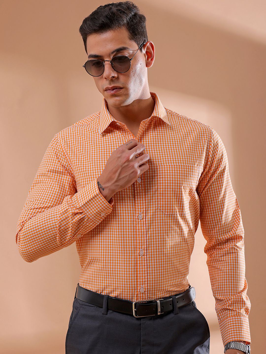 The Indian Garage Co. X Luxe Men Slim Fit Gingham Checks Opaque Checked Formal Shirt