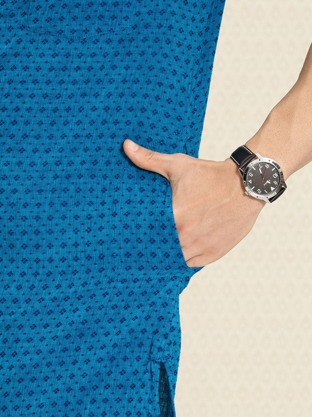 House of Pataudi Men Blue Ethnic Motifs Regular Kurta