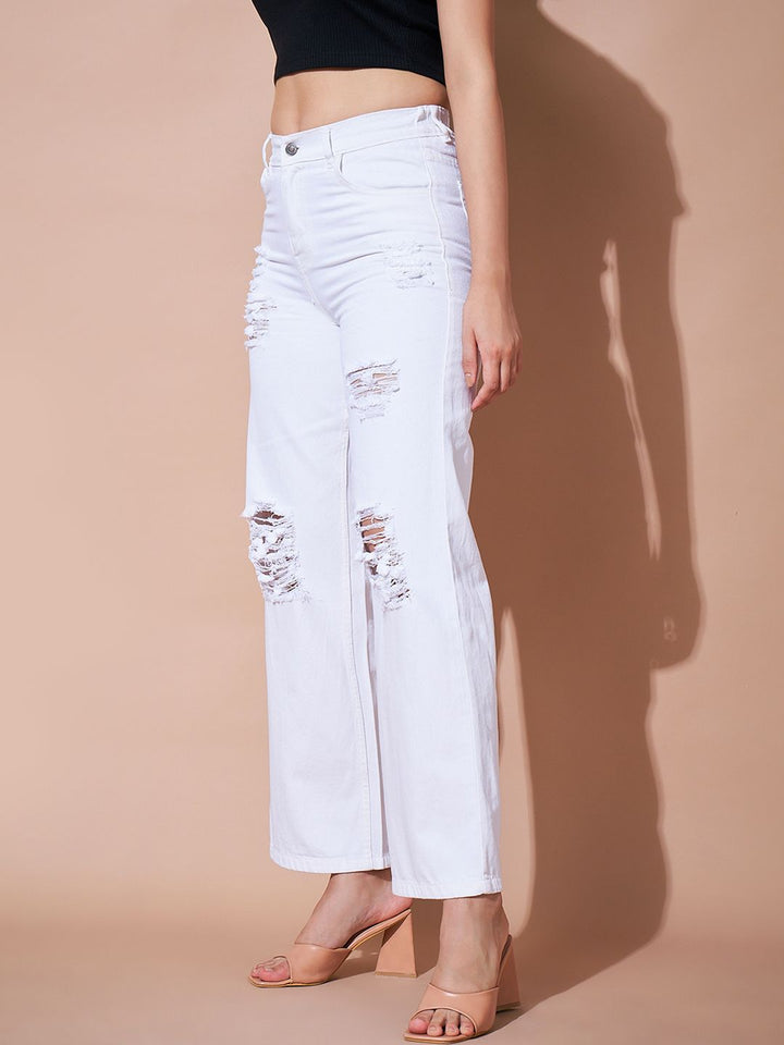 SASSAFRAS BASICS Women Straight Fit High-Rise Mildly Distressed Jeans