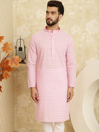 SOJANYA Floral Embroidered Band Collar Pastels Pure Cotton Straight Kurta