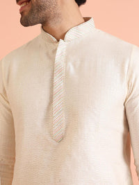 KISAH Mandarin Collar Woven Design Thread Work Cotton Straight Kurta