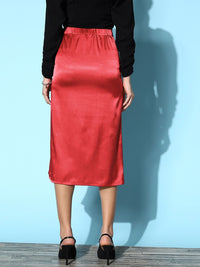 SASSAFRAS  Lovely Coral Solid Peekaboo Slit Skirt