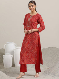 Libas Bandhani Printed Regular Gotta Patti Straight Kurta with Trousers & Dupatta
