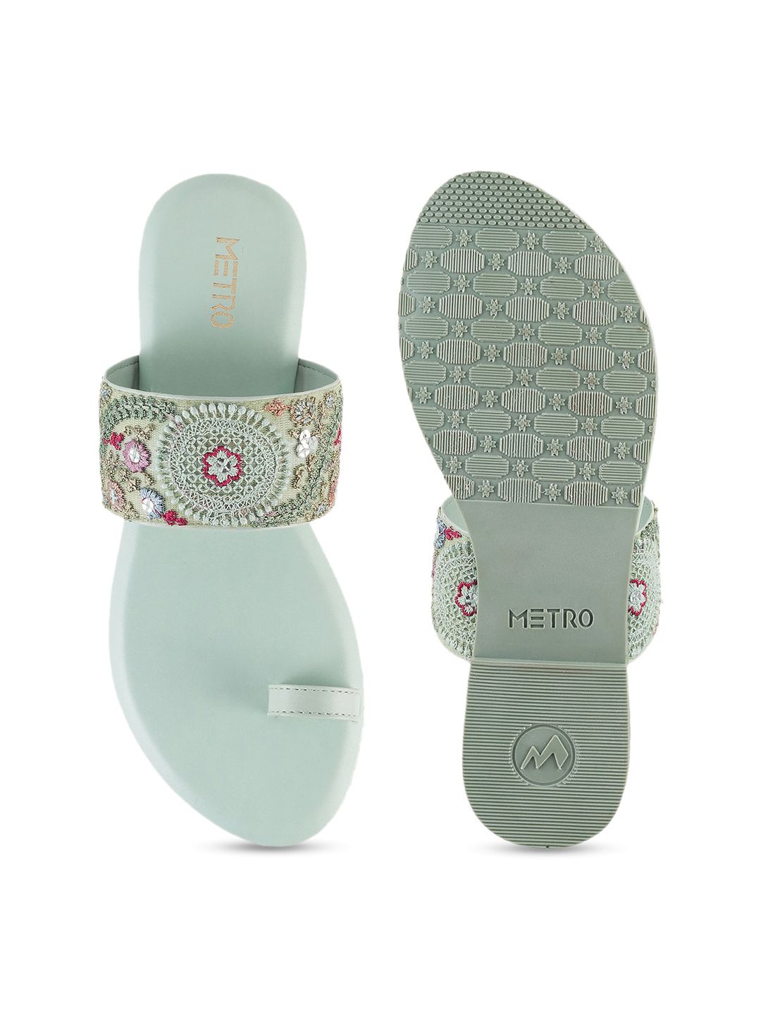 Metro Women Green Embellished Ethnic One Toe Flats