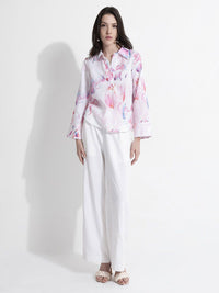 RAREISM Floral Printed Shirt Collar Cotton Top