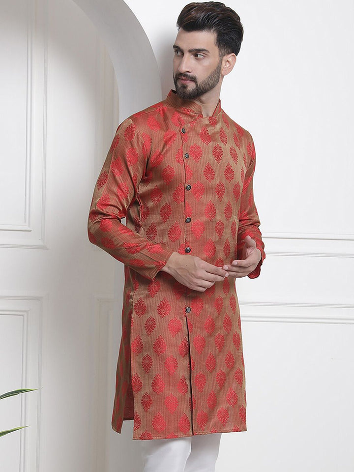 SOJANYA Mandarin Collar Ethnic Motif Thread Work Kurta