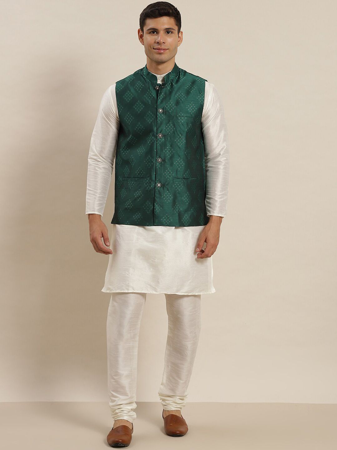 SOJANYA Kurta Biasa Kolar Mandarin Dengan Jaket Churidar & Nehru
